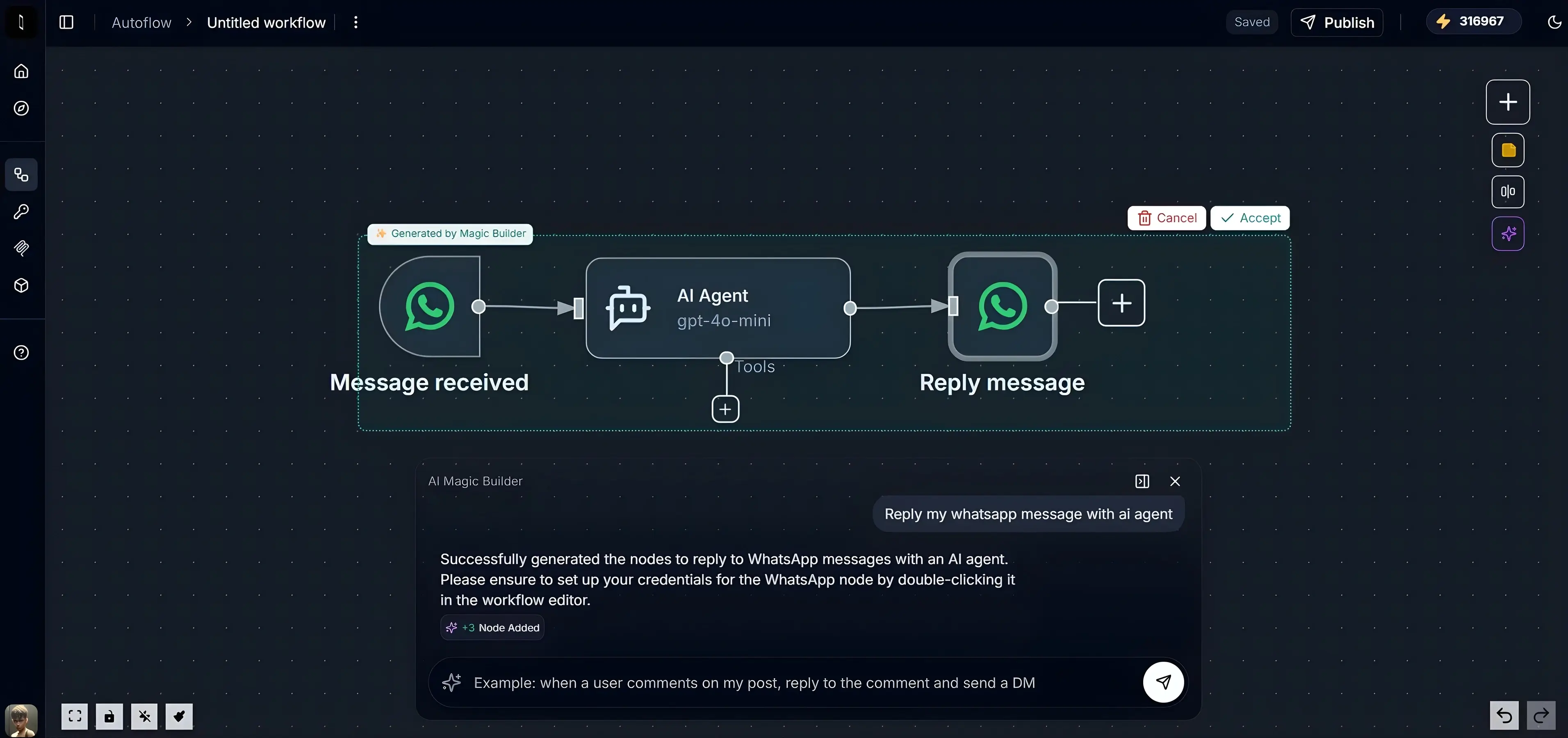 Impresiv AI workflow builder in use